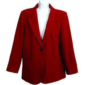Vintage Red Wool Cashmere Blend Blazer Jacket 10 Structured Classic Career